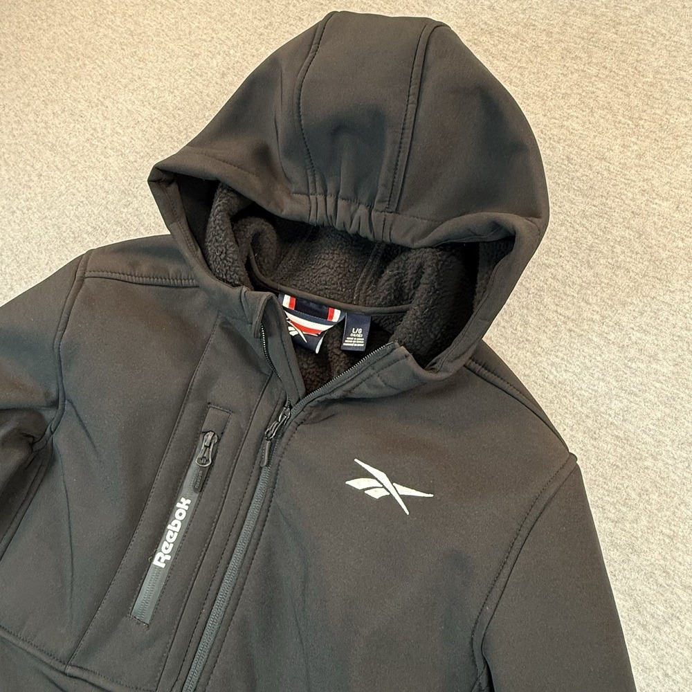 Reebok Mens Softshell Jacket Black Sherpa Fleece Lined Water Resistant Hooded L